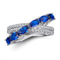 wholesale 925 Sterling Silver Cross Exaggerated Blue Gemstone Rings for Women, Unique and Niche Design, Suitable for Europe and America Cross-border-0-1