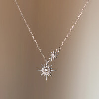 wholesale S925 Sterling Silver Korean Style Sweet and Cool Sunflower Hexagram Pendant Necklace for Women with Precision Inlaid Diamonds Y01118-S925 silver necklace one 925 silver