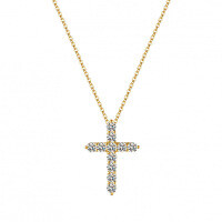14K Gold-Plated 925 Sterling Silver 1ct Moissanite Geometric Cross Pendant Necklace-110-pair chain (set with moissanite)  925 silver