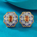 wholesale 925 Silver Bohemian-style Sunset Orange Earrings for Women, Oval 4*6 Small Design Studs-0-0