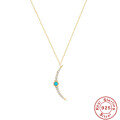 wholesale S925 Sterling Silver Turquoise Moon Fan Pendant Collarbone Choker Necklace-0-6