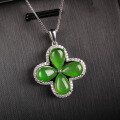 wholesale [925 Sterling Silver] Pendant with Appraisal Certificate, Fashion Women's Clavicle Chain, Four-Leaf Clover Inlaid Hetian Jade Pendant-0-1
