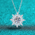 S925 Sterling Silver Moissanite Sunflower Pendant Necklace-0-4
