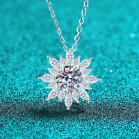 S925 Sterling Silver Moissanite Sunflower Pendant Necklace-6.5mm zircon  925 silver