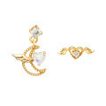 wholesale S925 Silver Japanese-style Small Fresh Sweet Moon Love Wings Quartz White Zircon Earrings for Women-0-0