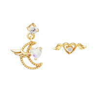 wholesale S925 Silver Japanese-style Small Fresh Sweet Moon Love Wings Quartz White Zircon Earrings for Women-Quartz Earrings 925 Silver