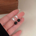 wholesale S925 Sterling Silver Black Agate Bead Stud Earrings Women Korean Minimalist Design High-End French Luxury Ear Accessories-0-1