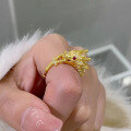 wholesale Metal Material: S925 Sterling Silver Gold Plated Zhu Zhifan Jewelry New Arrival National Tide Golden Dragon Fierce Dragon Head Ring, Unisex Design-0-2