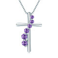 S925 Silver Cross Pendant with Pink Diamond and Sapphire Wholesale-0-16