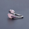 wholesale S925 silver designer-style high-end adjustable ring with natural pink chalcedony gemstone-0-2