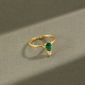 wholesale S925 Silver Korean Version Ring, INS Minimalist Luxury Versatile Green Zircon Plated Gold Women's Ring-0-0