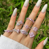 wholesale S925 Sterling Silver Cross-Border Europe and America Women's Fashion High-End Cubic Zirconia Pink Diamond Ring, Bohemian Style Versatile Hand Jewelry for Women-DY120925-SW-BF 7