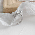 wholesale S925 Sterling Silver Korean Ins Minimalist Geometric Smooth Silver Ring with Asymmetric Interwoven Design for Women-0-1