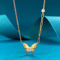 wholesale S925 Gold-Plated Silver Vintage Plant-Inspired Brushed Dreamy Butterfly Necklace, Fashionable and Versatile with a High-End Feel-0-0