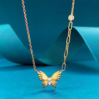 wholesale S925 Gold-Plated Silver Vintage Plant-Inspired Brushed Dreamy Butterfly Necklace, Fashionable and Versatile with a High-End Feel-N465 Gold Butterfly Necklace 925 Silver