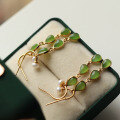 wholesale Vintage-style natural jade pearl teardrop gemstone drop earrings for women, party earrings wholesale-0-2