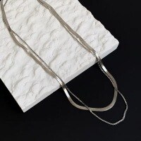 wholesale 925 silver double-layer stacked snake bone chain, elegant and high-end European and American style sweater chain, fashionable and unique necklace-xb1373-Double snake bone necklace