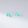 wholesale S925 Sterling Silver Mint Green Four-Petal Flower Earrings, Small Fresh, Sweet, Ins Style, Niche Design M06701-0-2