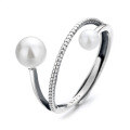 wholesale S925 Sterling Silver Korean-style Lady Retro Pearl Double-layer Irregular Versatile Open Ring-0-4