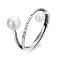 wholesale S925 Sterling Silver Korean-style Lady Retro Pearl Double-layer Irregular Versatile Open Ring-YFJ307/approx. 1.8g Adjustable opening