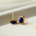 wholesale Metal material, natural lapis lazuli earrings, best-selling natural stone earrings, mid-century high-end sense, light luxury European and American style, vintage studs-0-2
