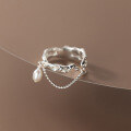 wholesale S925 silver double-layer irregular cross pearl ring Korean version geometric personality jewelry R00239-0-0