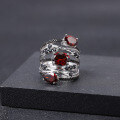 wholesale S925 Silver Designer Luxury High-End Natural Garnet Ring, Flourish Collection Natural Colored Gemstone Ring-0-1