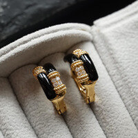 wholesale S925 Sterling Silver Red Elk All-Over Ear Clasp Retro Dark Night Black Gold Charm Mid-Century Style Earrings, Light Luxury Versatile and Unique-BE0181-Gold 925 Silver