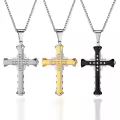 wholesale Stainless Steel Dark Knight Men's Cross Necklace with Inlaid Crystals-0-0