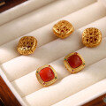 wholesale S925 gold-plated silver with natural red agate and zirconia inlaid square red agate through-hole accessories for DIY handmade jewelry-0-3
