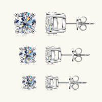 wholesale 925 Sterling Silver Classic Four-Prong D Color Moissanite Stud Earrings for Women, Cross-Border Exclusive Versatile Wholesale Hot Seller-Silver four-claw butterfly earrings (white) 10 points + 10 points with two certificates