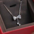 wholesale S925 Silver Fresh Sweet Ins Style Small and Exquisite Design Round Diamond Bow Tassel Necklace Y01909-0-0