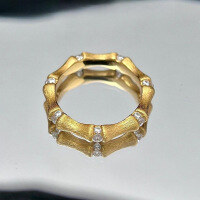 wholesale S925 Sterling Silver Vintage Brushed Bamboo Joint Ring for Women, French-style Luxury Retro Exquisite Fashion Statement Ring-BZ0734-Gold US size 10