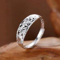 wholesale Fine Silver 999 Maker S999 Korean-style Full Star Engraved Couple Rings Elegant Jewelry Full Star Open Adjustable Ring for Men and Women-Women's Silver Adjustable opening