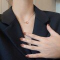 wholesale Metal material flashy Korean-style double circle clasp necklace for women, geometric interlocking pendant, luxury minimalist collarbone chain-0-0