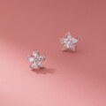 wholesale S925 Sterling Silver Five-Petal Floral Earrings with Diamond Accents, Hollow-Out Design, Versatile Sweet Style Studs M05589-0-4