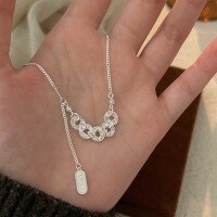 wholesale S925 Sterling Silver Wudi Coin Crushed Ice Pendant Necklace for Women, Ultra Sparkling CNC Crafted New Chinese Style Retro Collarbone Chain-Silver version (length 40+5CM)