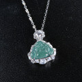 S925 Silver Gold-Plated Diamond Accent Natural Aqua Jadeite Buddha Pendant Necklace-0-4