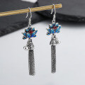 wholesale S925 Sterling Silver Creative Resin Lotus Tassel Bell Earrings, Literary Retro Ancient Style Classical Earrings for Women-0-0