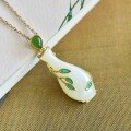 wholesale Silver with certificate new Chinese style natural jade pendant, cold enamel bamboo leaf jasper buckle vase Hetian jade necklace pendant-0-5