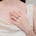S925 Sterling Silver Moissanite Women's Ring, Minimalist Starry Design Adjustable Band-0-2