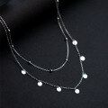wholesale S925 Silver Korean-style Minimalist Double-layer Beaded Round Pendant Necklace, Summer Elegant and Fresh Chain D8586-0-1