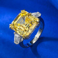 wholesale 925 silver jewelry live same-cut 12*12mm Asscher high-carbon diamond yellow diamond ring,ins-0-2