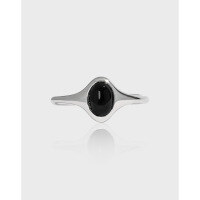 wholesale S925 Sterling Silver 774 Original Design Minimalist Smooth Texture Geometric Oval Premium Black Onyx Open Ring for Women-Platinum [No. 14/Adjustable]