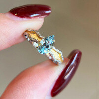 wholesale S925 Sterling Silver Red Elk Waterdrop Aqua Zircon Gold-Toned Ring for Women, Unique and Exquisite, Perfect for Daily Commute and Versatile Styling, High-End-BZ0184-Platinum-Gold US Size 10