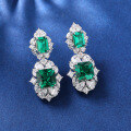 wholesale S925 Sterling Silver Heavy Industry Style Synthetic Cultured Emerald Stud Earrings for Women, Hot Selling in Cross-Border Live Streaming-0-0