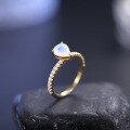 wholesale 9K/10K/14K/18K gold ring set with natural cream blue moonstone, minimalist and lightweight luxury gold ring-0-0