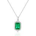 wholesale S925 Sterling Silver New 5ct 10*14mm Rectangle Synthetic Emerald Light Luxury Necklace 40+3cm-0-5