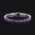 wholesale S925 Sterling Silver Two-Tone Tennis Chain Jewelry with Natural Amethyst Oval Gemstone Bracelet-0-1