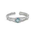 wholesale S925 sterling silver 844 original niche design minimalist textured luxury gray-blue zirconium open ring for women-0-4
